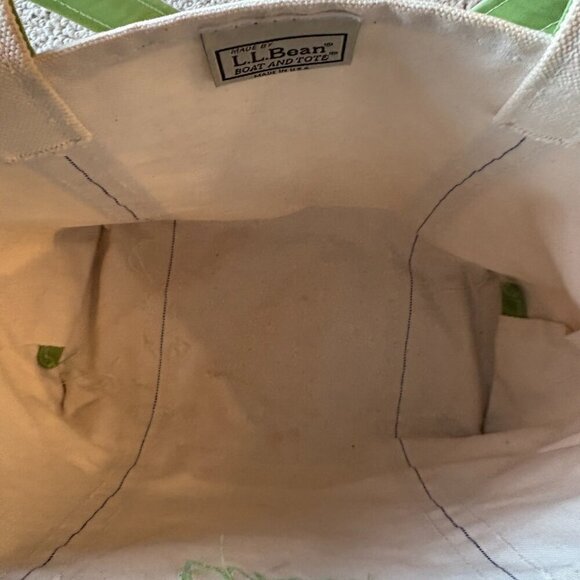 L.L. Bean Boat & Tote Medium Long Handle Spring  Floral Green Canvas Bag Classic - Picture 6 of 12